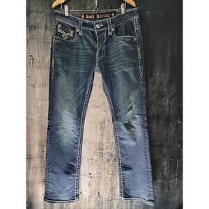Rock Revival Men's Prevo Slim Straight Stretch Jeans, Size 36x34 (Measurements)